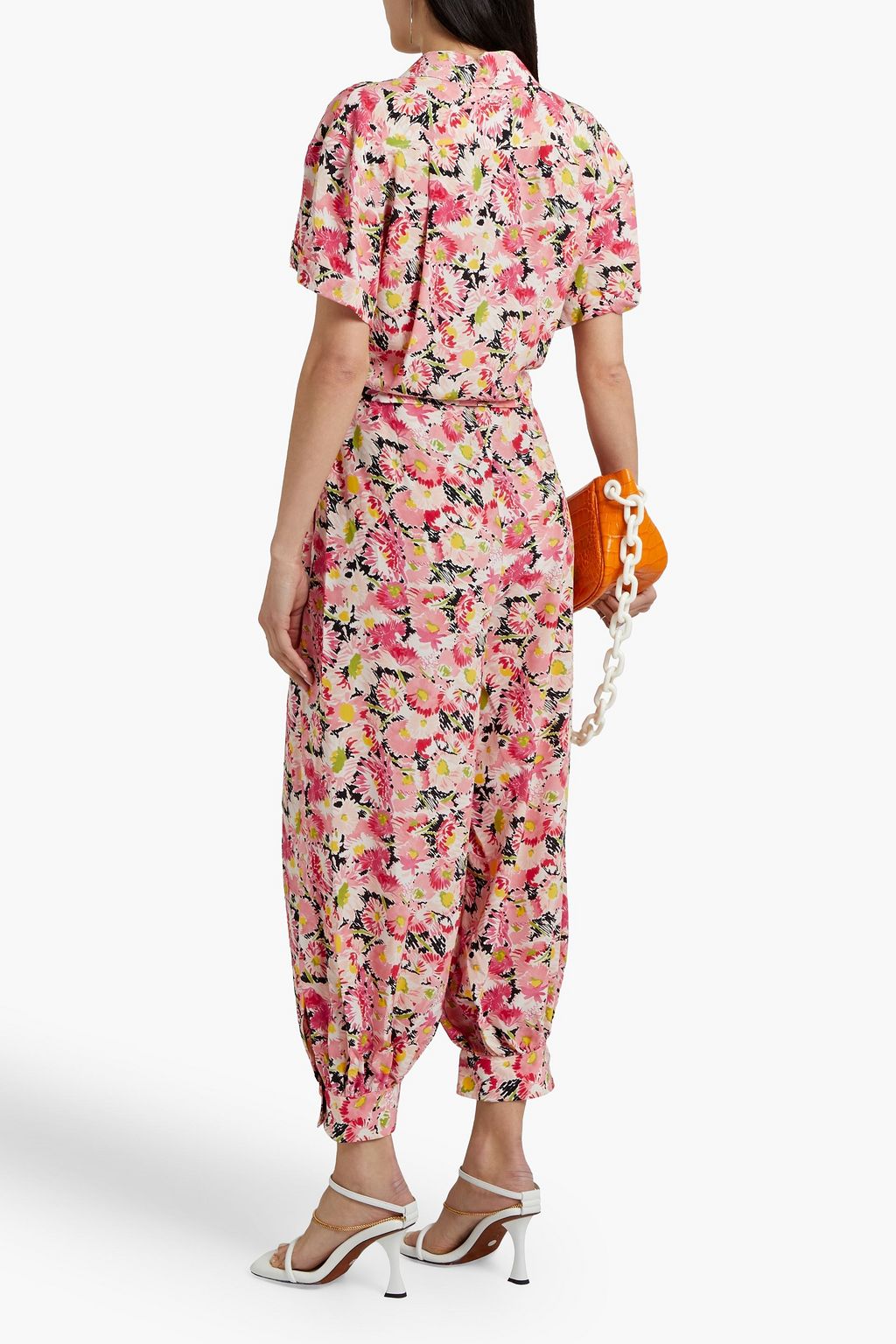STELLA MCCARTNEY Tie-front printed silk crepe de chine jumpsuit