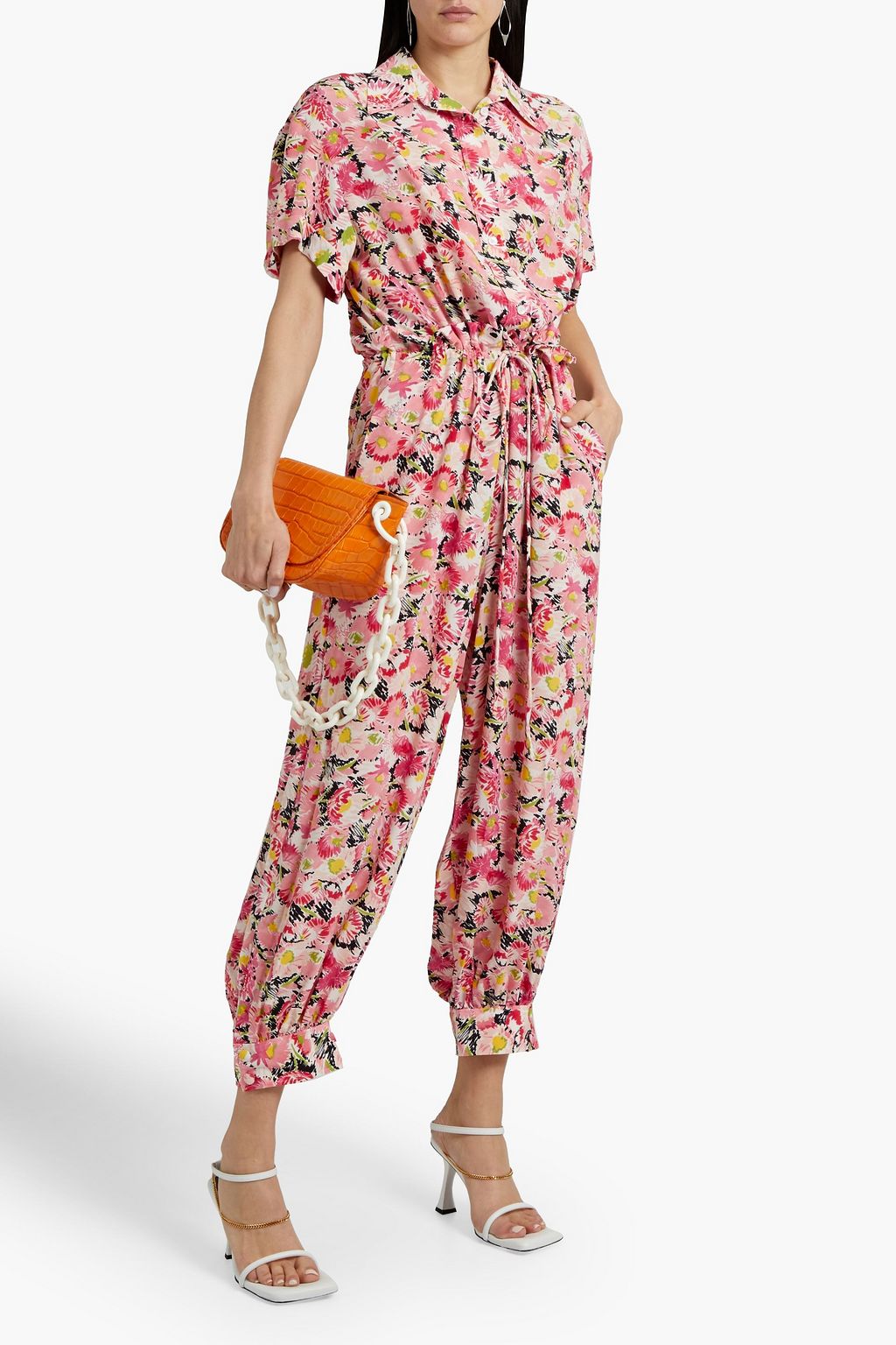 STELLA MCCARTNEY Tie-front printed silk crepe de chine jumpsuit
