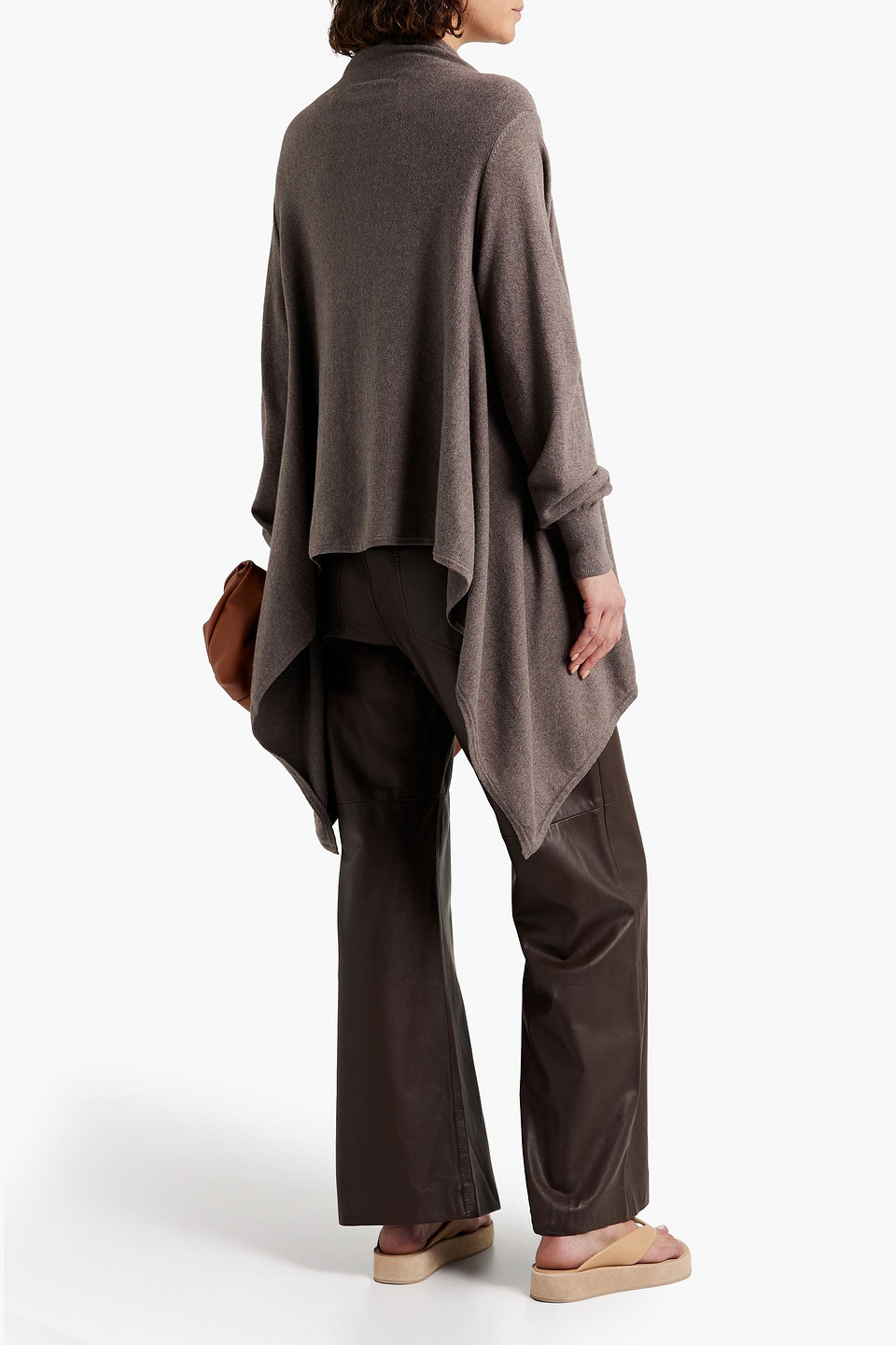 Majestic Draped Mélange Cotton-blend Cardigan In Taupe