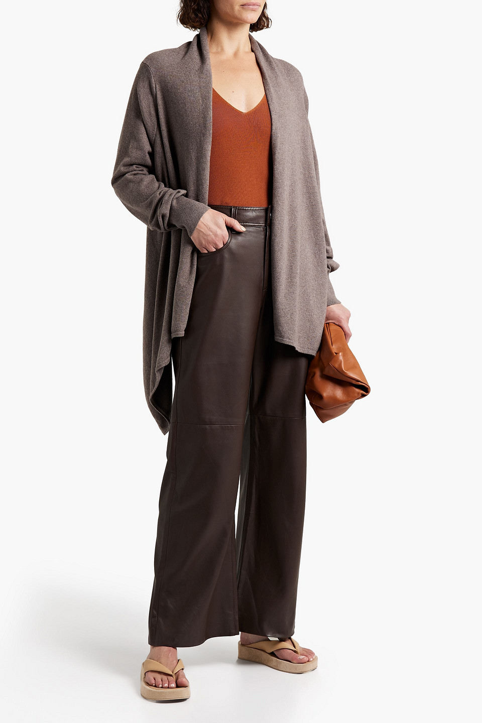 Majestic Draped Mélange Cotton-blend Cardigan In Taupe