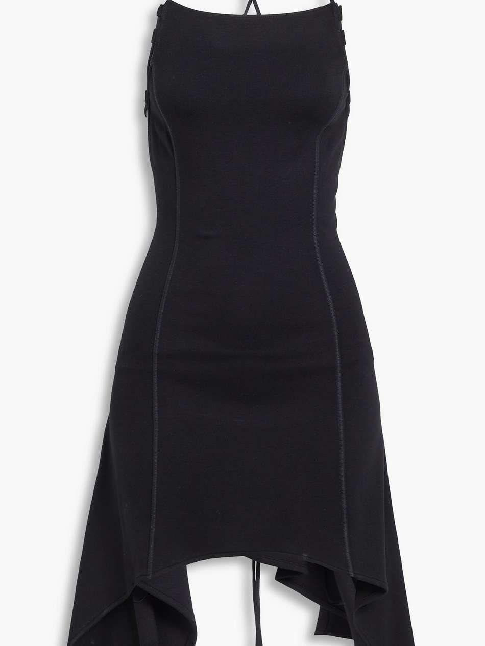 asymmetric open-back lace-up jersey mini dress