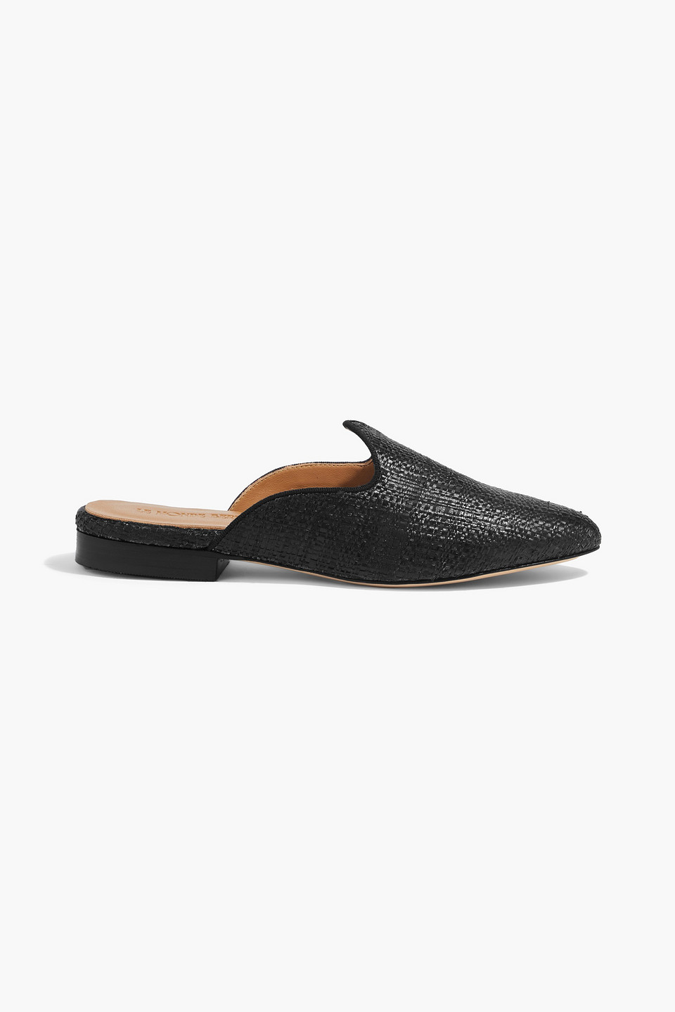 Le Monde Beryl Venetian grosgrain-trimmed raffia mules