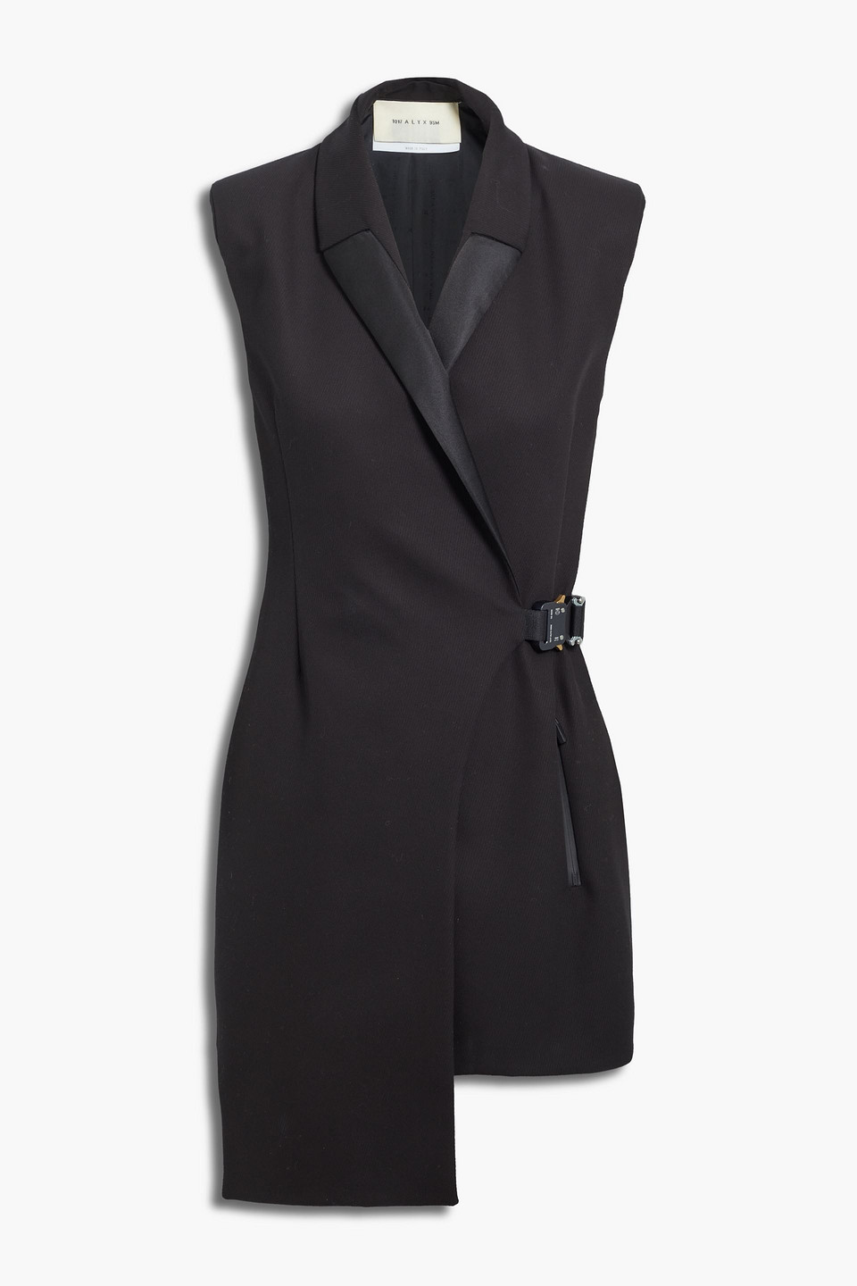 Asymmetric satin-paneled cotton mini dress