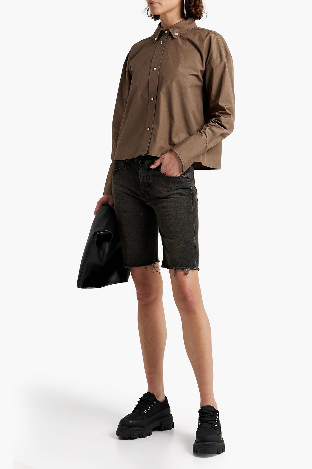 LOULOU STUDIO Cropped cotton-poplin shirt