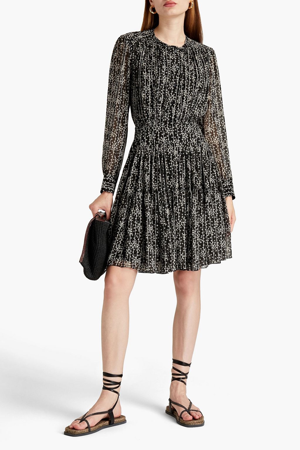 CHLOÉ Gerafftes Kleid aus bedrucktem Seidenchiffon