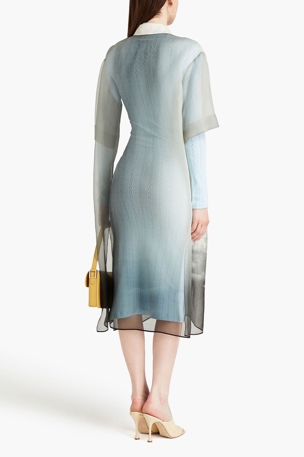 FENDI Hemdkleid in Midilänge aus Pointelle-Strick mit Seidenorganza-Einsätzen