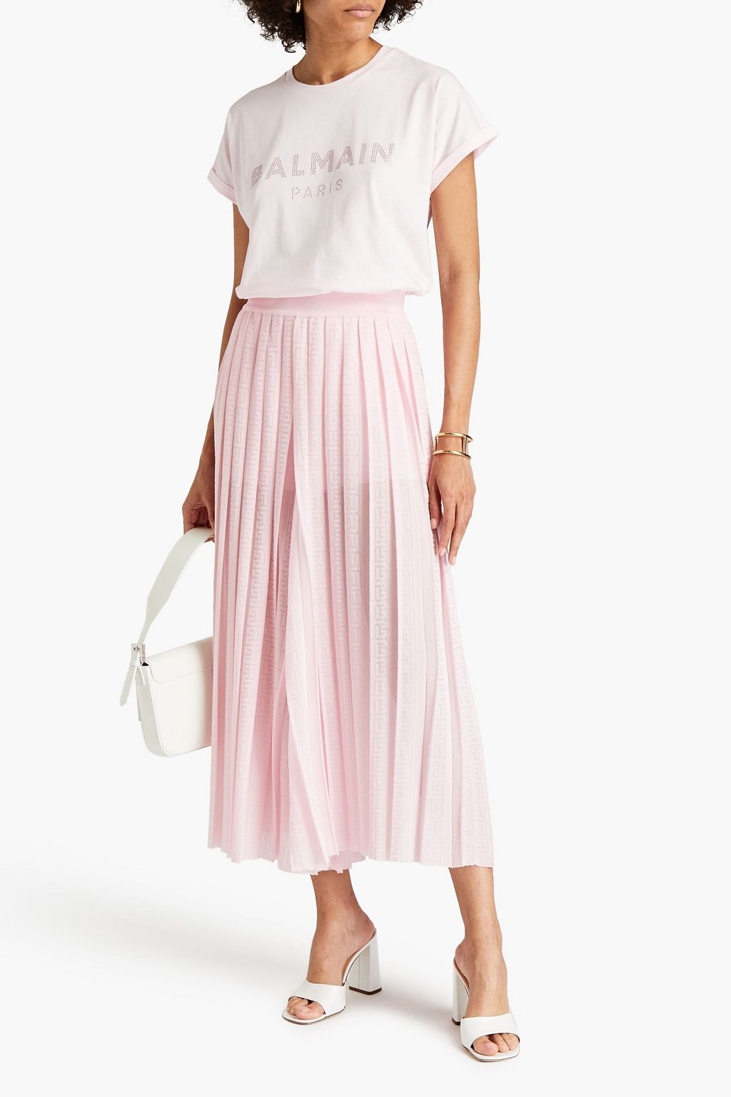BALMAIN Pleated monogram-print jacquard culottes