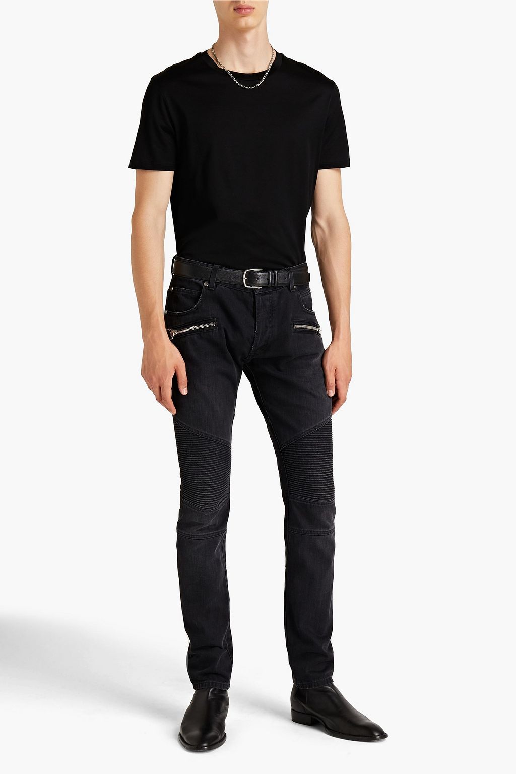 BALMAIN Slim-fit pintucked denim jeans
