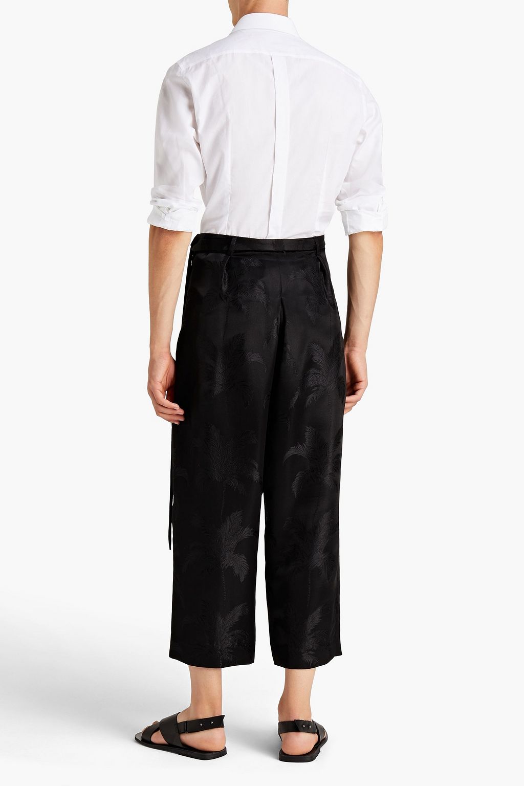 SAINT LAURENT Straight-fit pleated satin-jacquard pants
