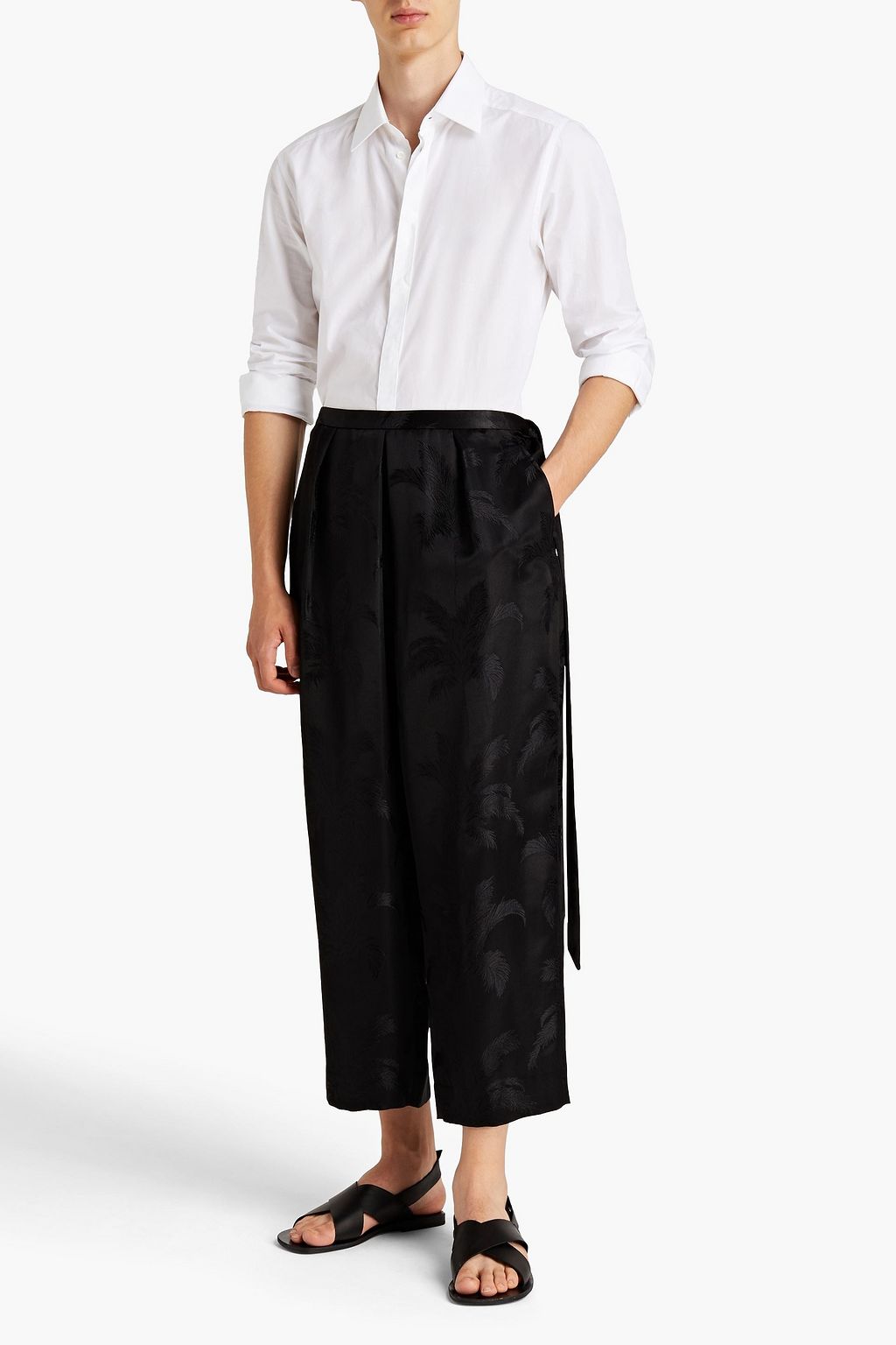 SAINT LAURENT Straight-fit pleated satin-jacquard pants