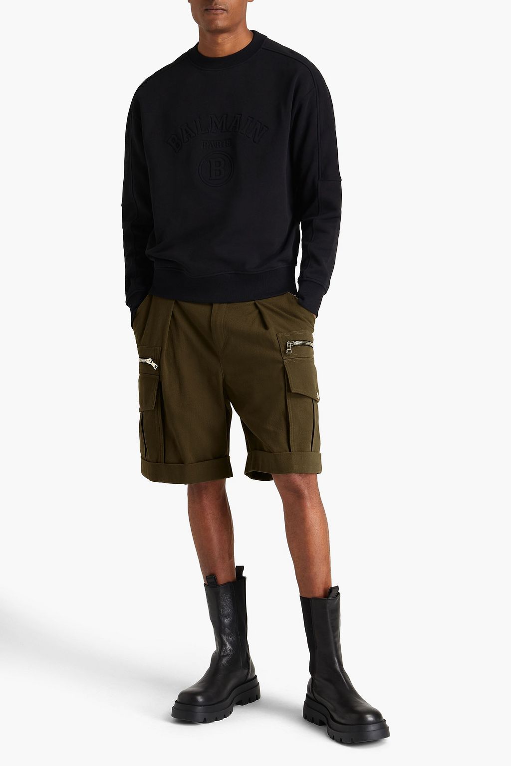 BALMAIN Pleated cotton-twill shorts