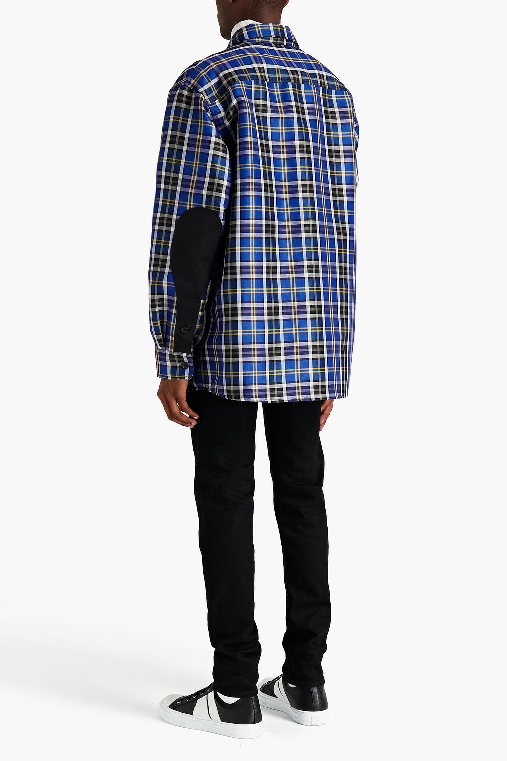 VERSACE Appliquéd checked wool-blend flannel shirt