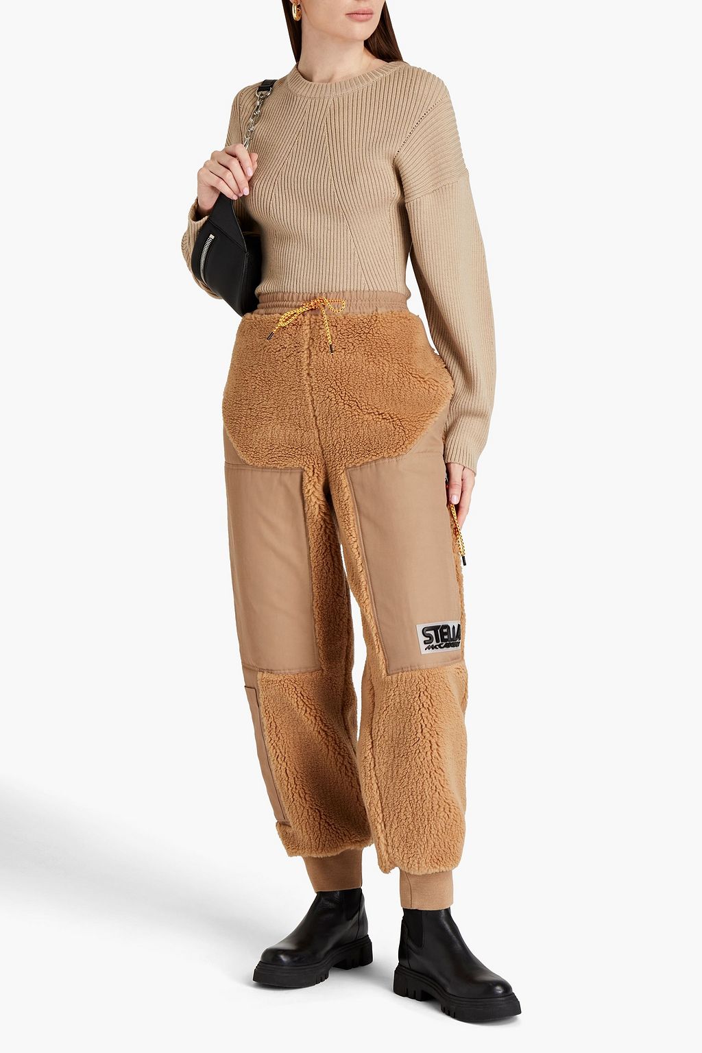 STELLA MCCARTNEY Track Pants aus Shearling-Imitat mit Applikationen und Twilleinsatz