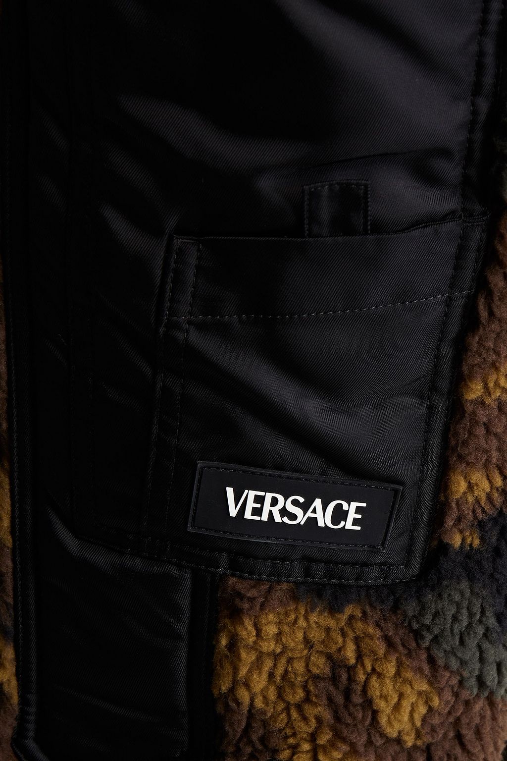 VERSACE Twill-paneled camouflage-print faux shearling track pants