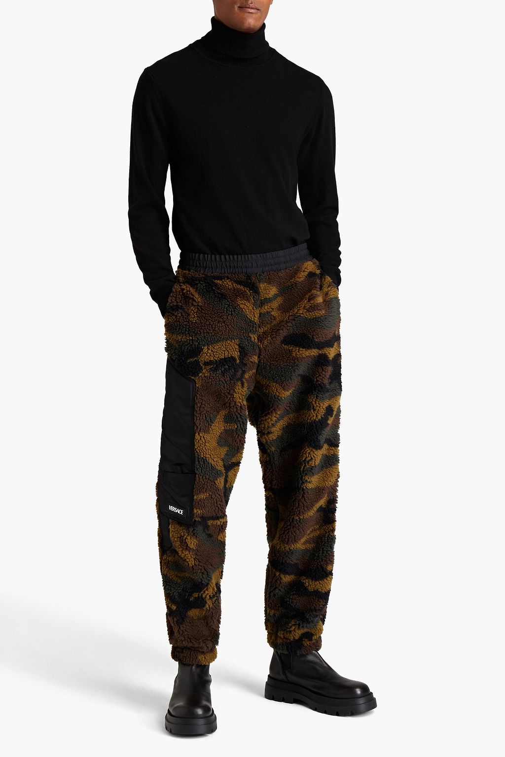 VERSACE Twill-paneled camouflage-print faux shearling track pants
