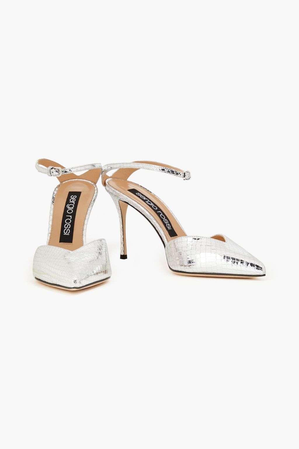SERGIO ROSSI Mirrored snake-effect leather mules