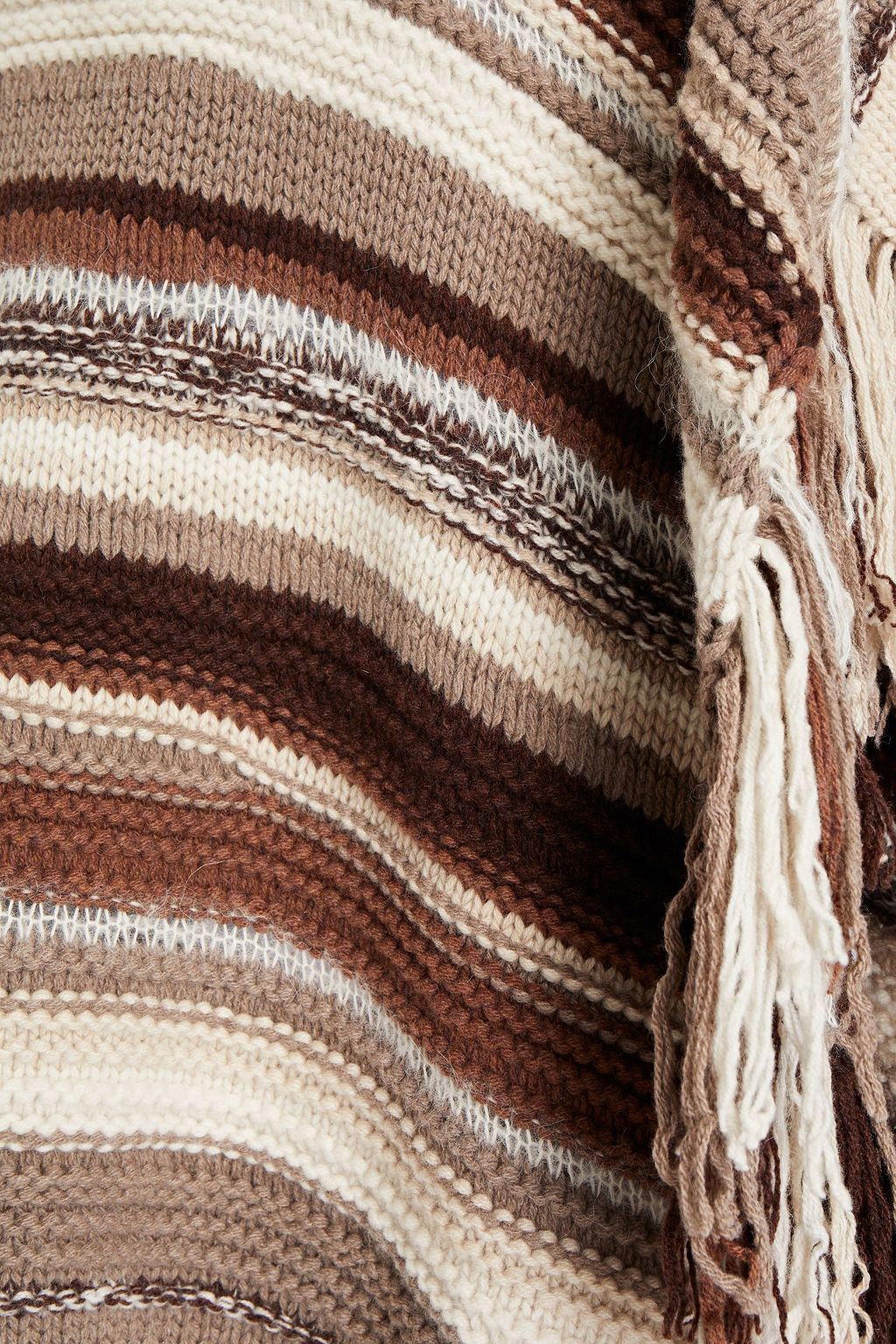CHLOÉ عباءة بونشو من مزيج الكشمير بأهداب وبتصميم مخطط