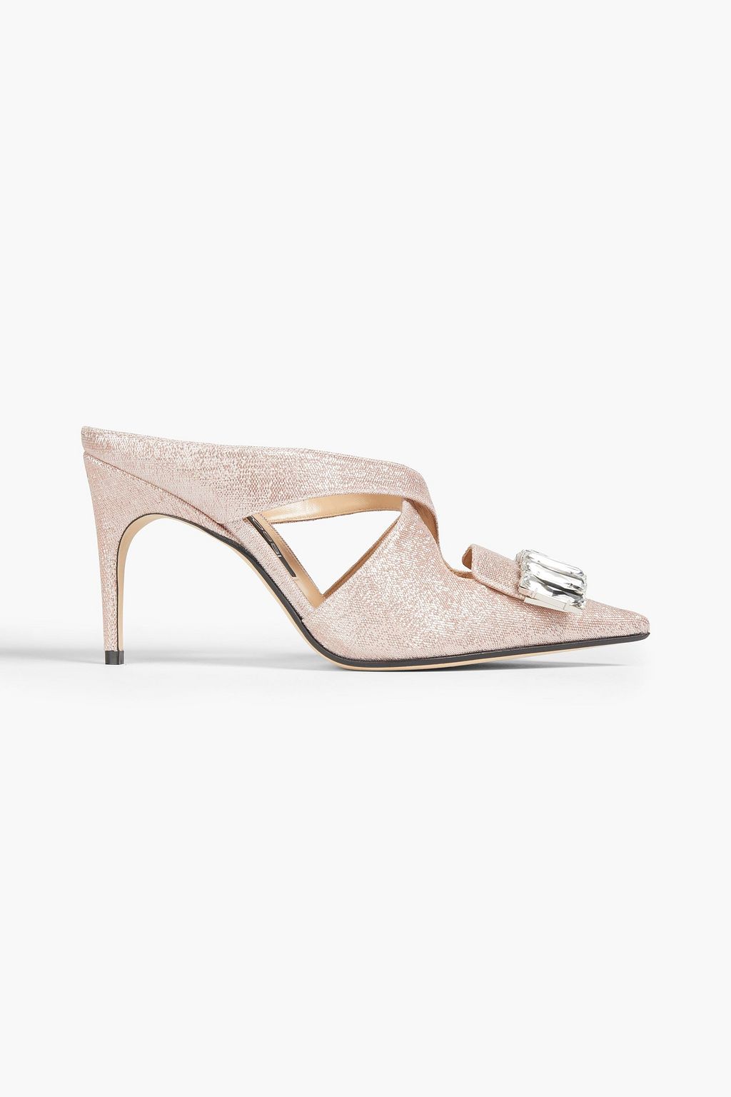 SERGIO ROSSI Crystal-embellished Lurex mules | THE OUTNET