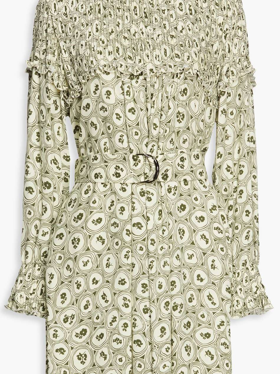 pintucked printed crepe dress