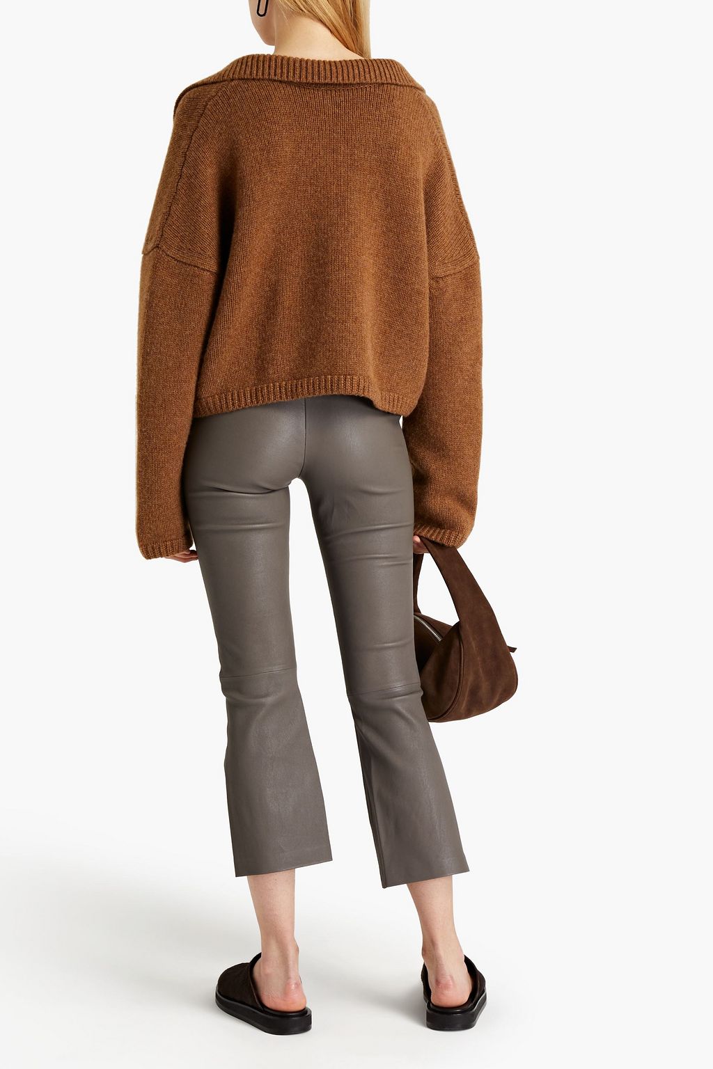 THEORY Yoke cropped leather flared pants THE
