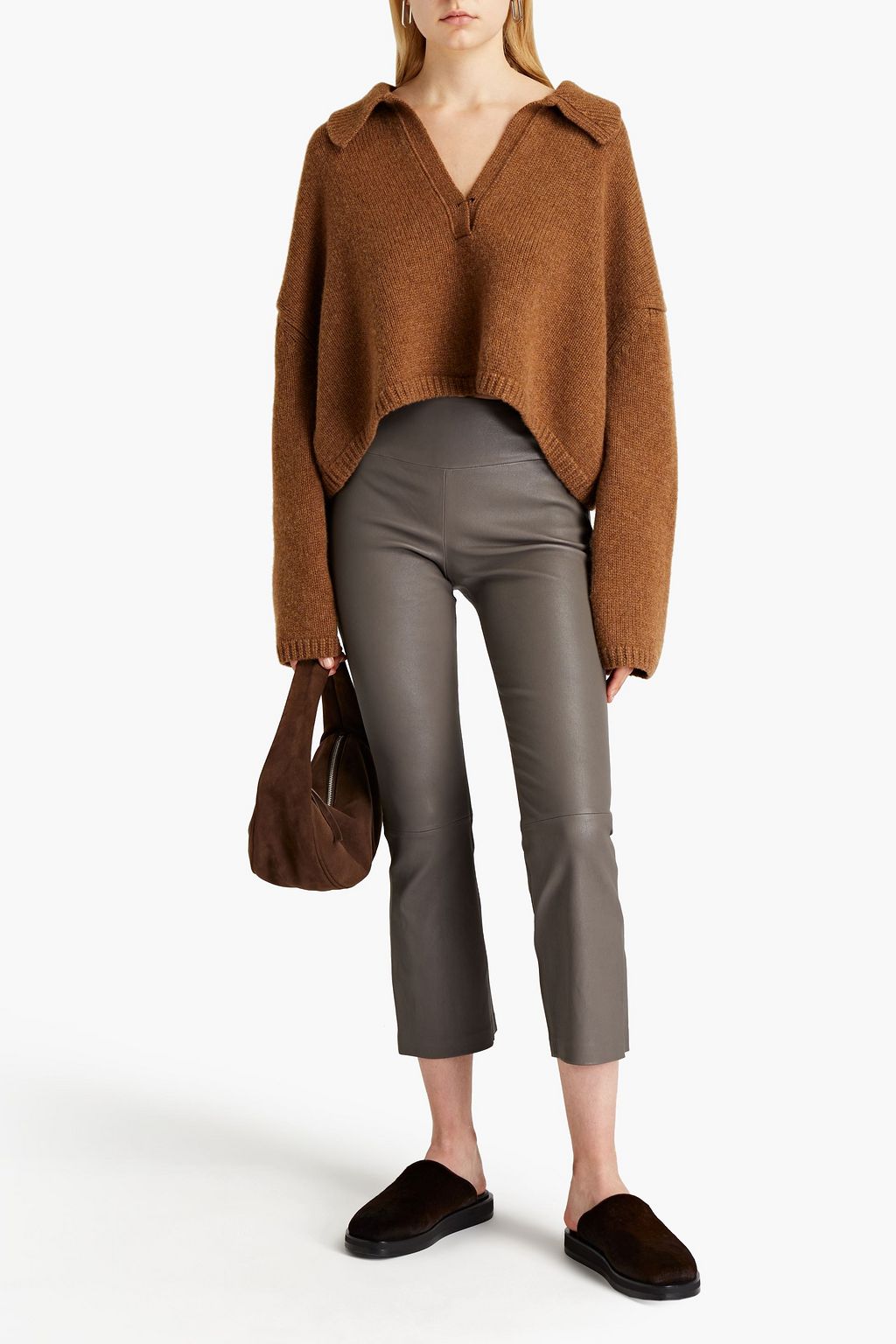 THEORY Yoke cropped leather flared pants THE