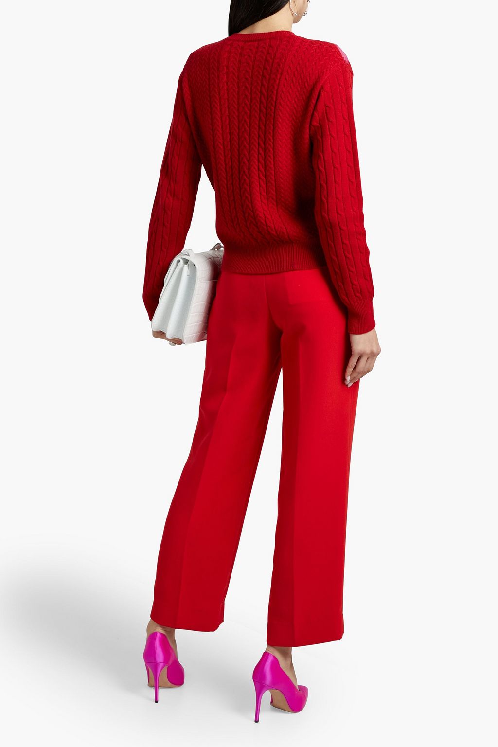 STELLA MCCARTNEY Lace-trimmed cable-knit wool sweater