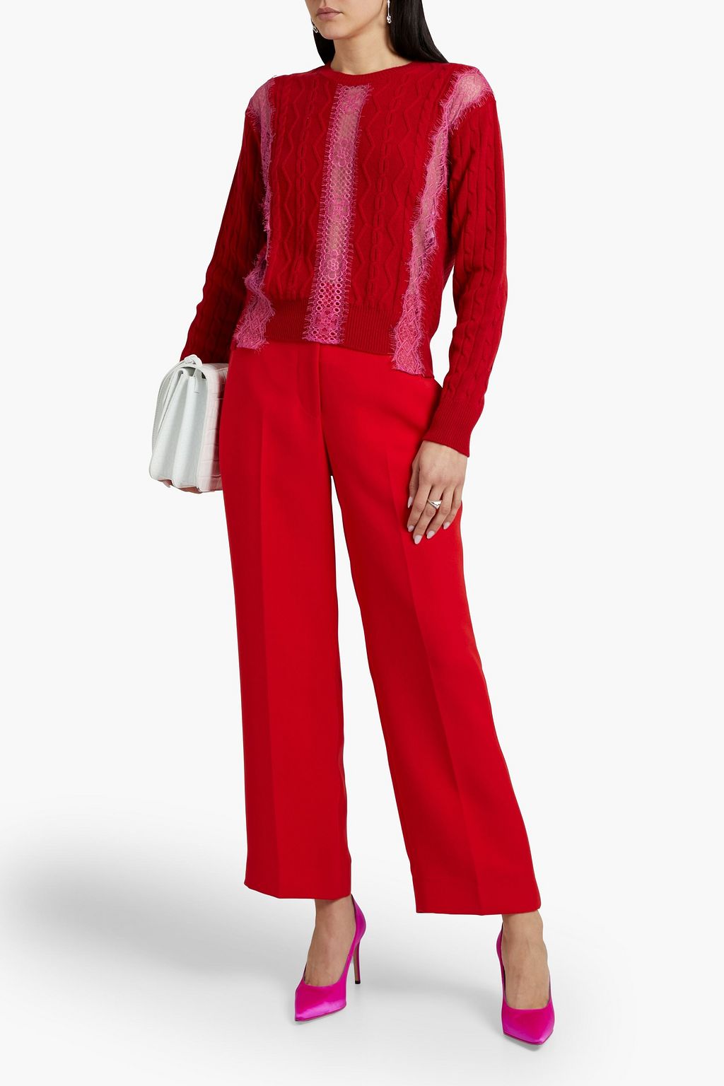 STELLA MCCARTNEY Lace-trimmed cable-knit wool sweater