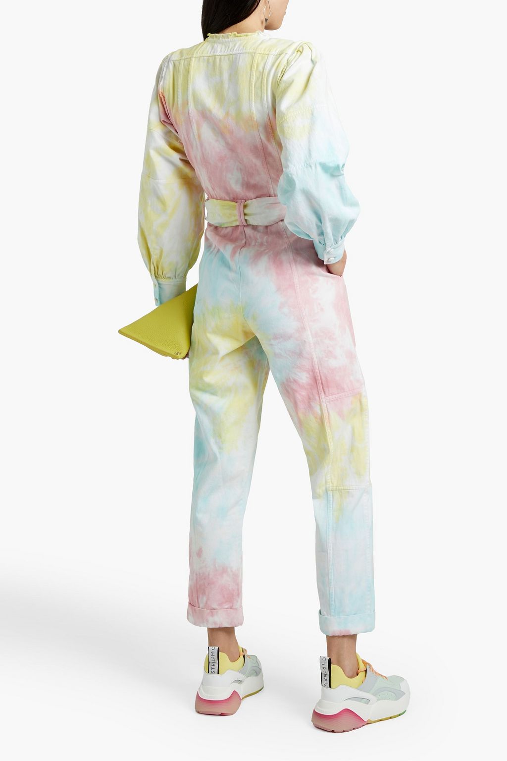 LOVESHACKFANCY Paca tie-dyed belted denim jumpsuit