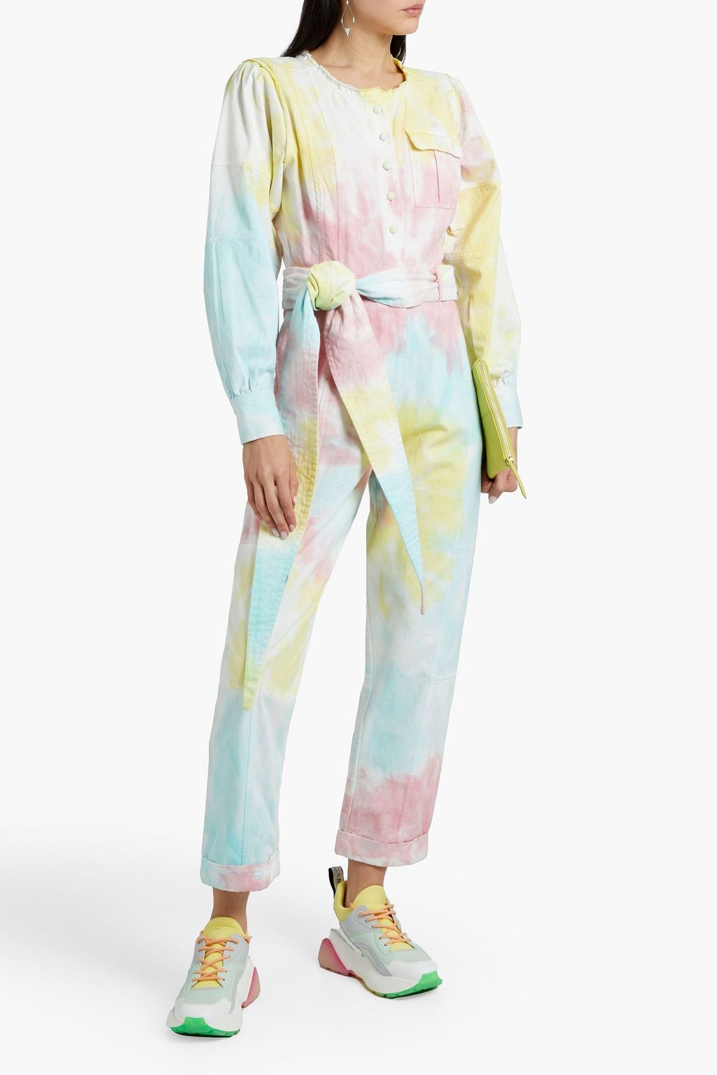 LOVESHACKFANCY Paca tie-dyed belted denim jumpsuit