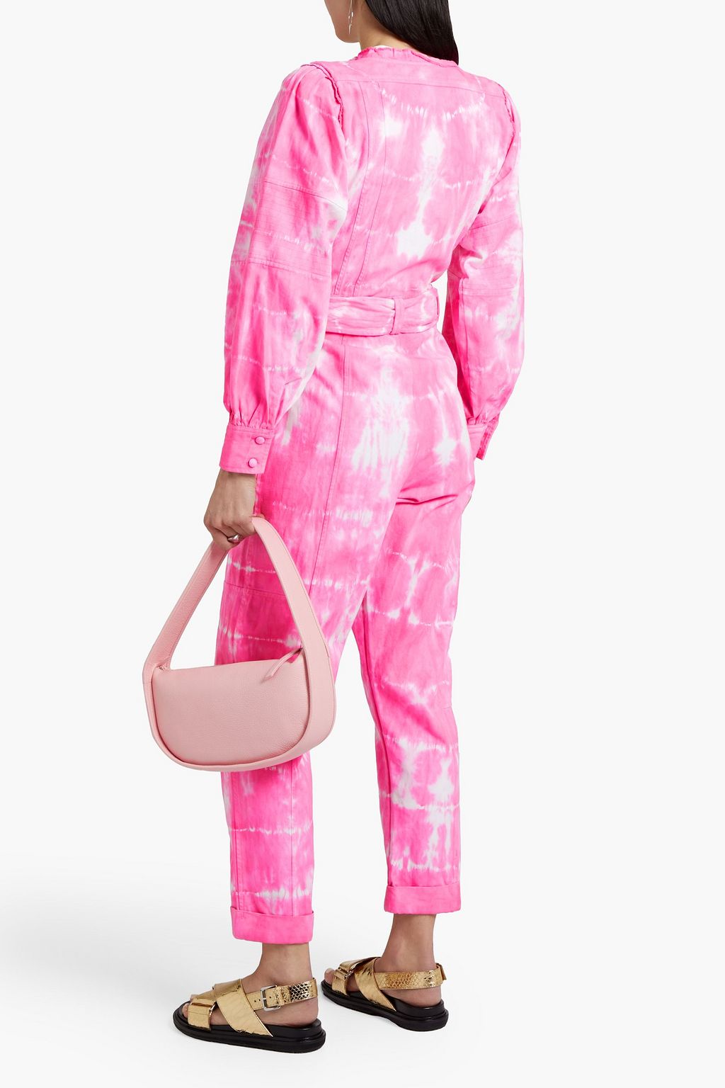 LOVESHACKFANCY Paca tie-dyed belted denim jumpsuit
