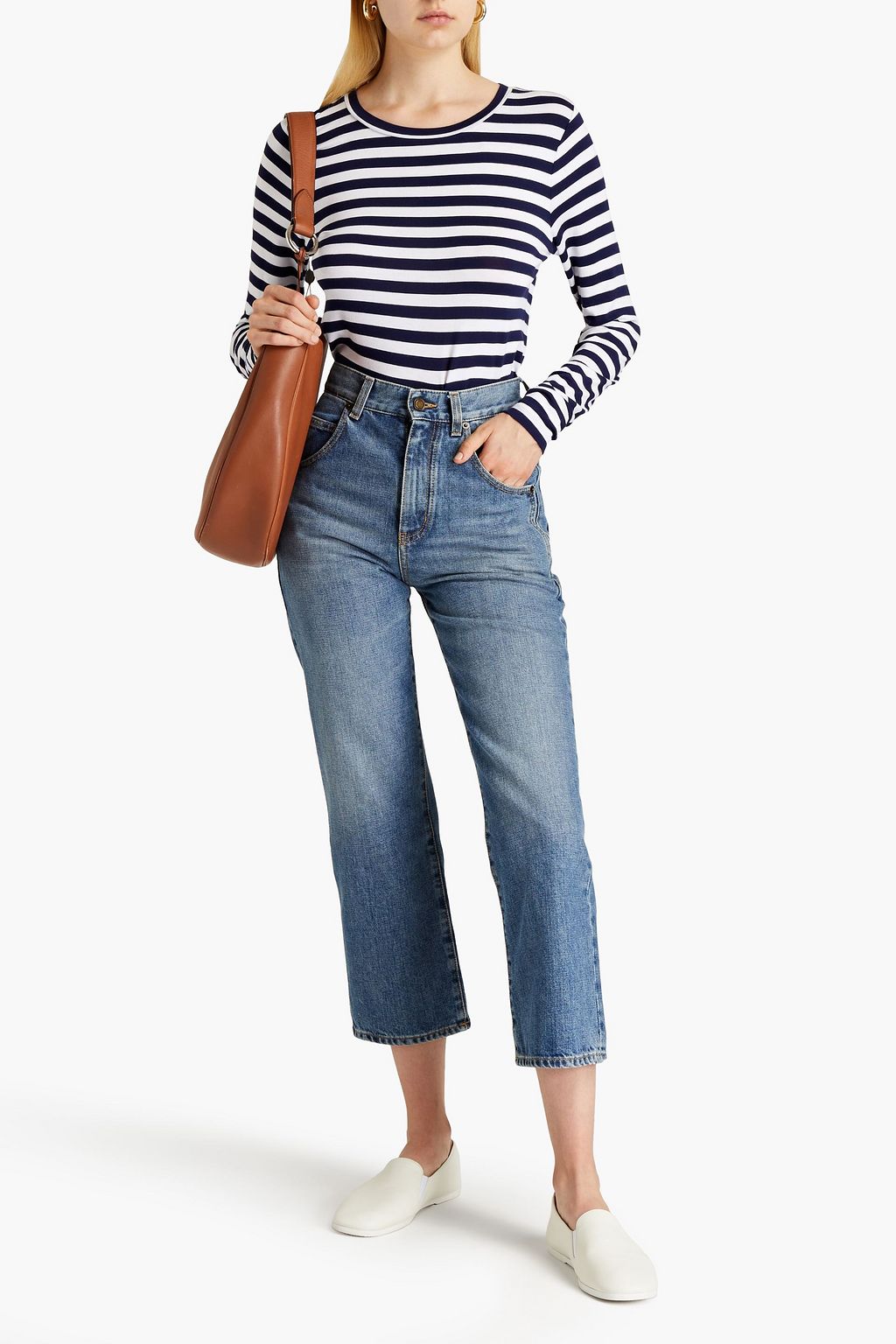 SAINT LAURENT Cropped high-rise straight-leg jeans