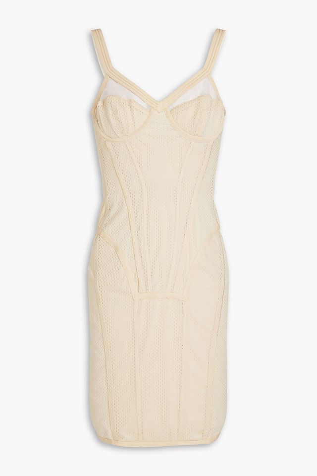 Gathered mesh mini dress