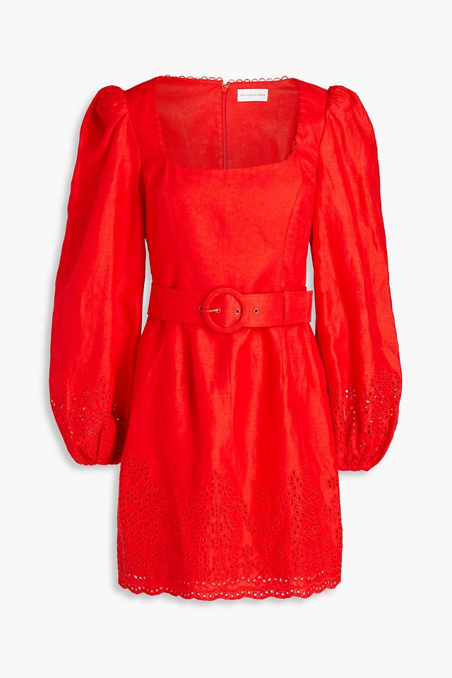 Portia broderie anglaise-trimmed linen mini dress
