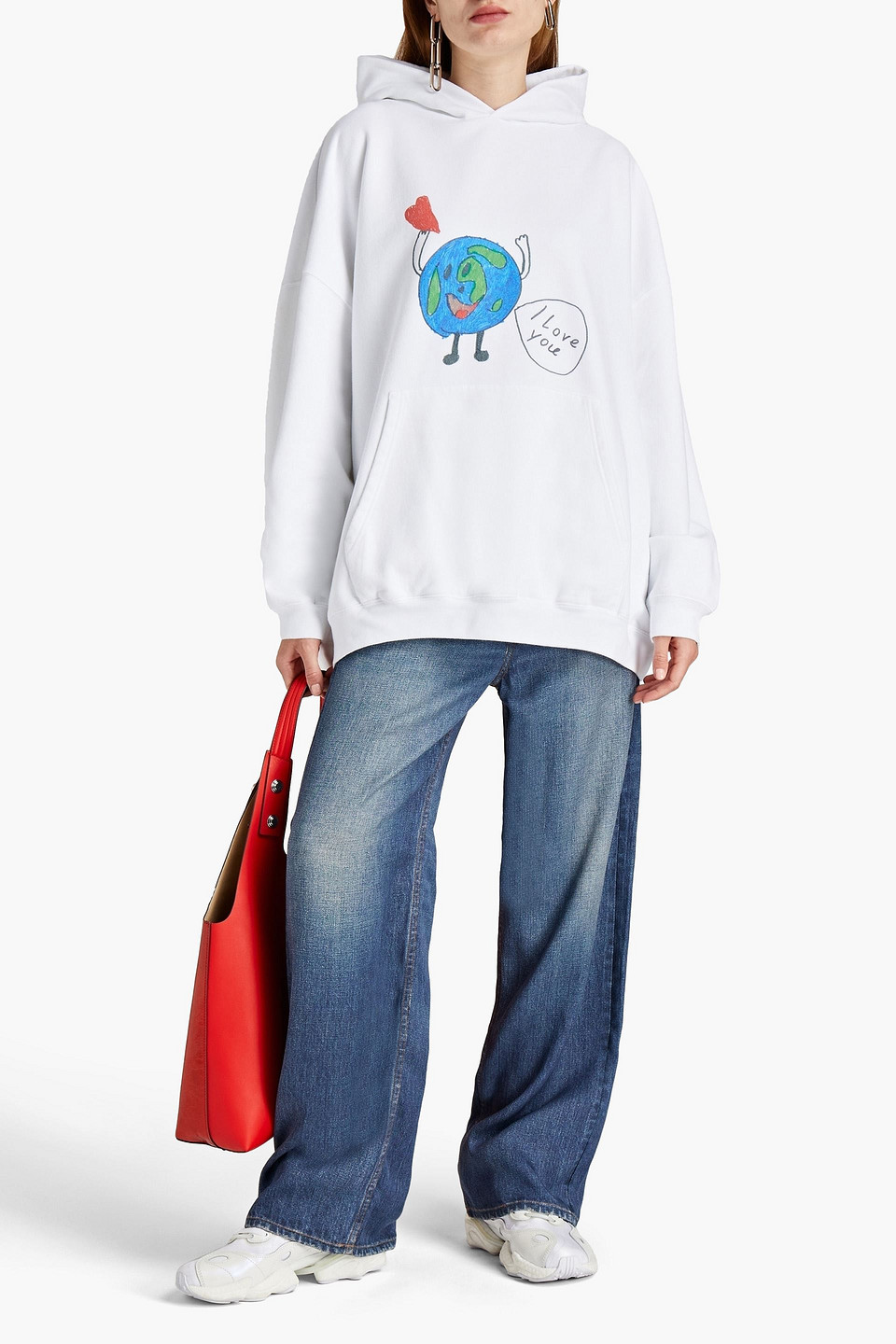 Balenciaga Oversized Printed Cotton-fleece Hoodie In White