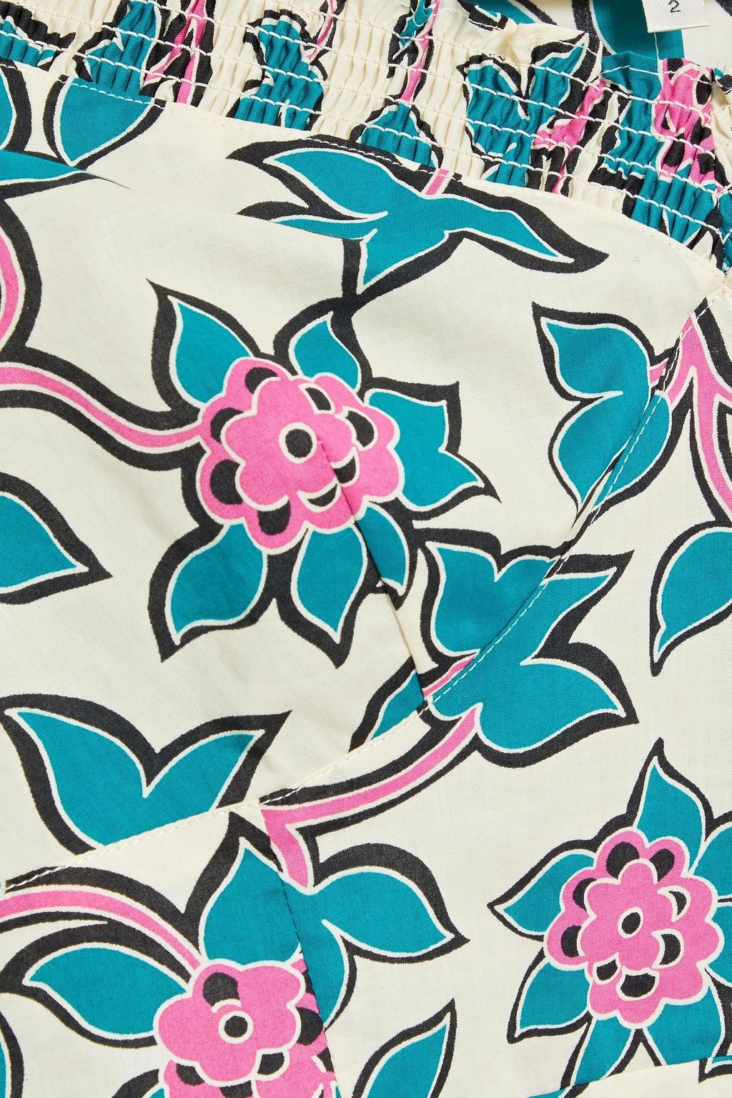 DIANE VON FURSTENBERG Margaret 콜드 숄더 플로럴 프린트 코튼 포플린 탑