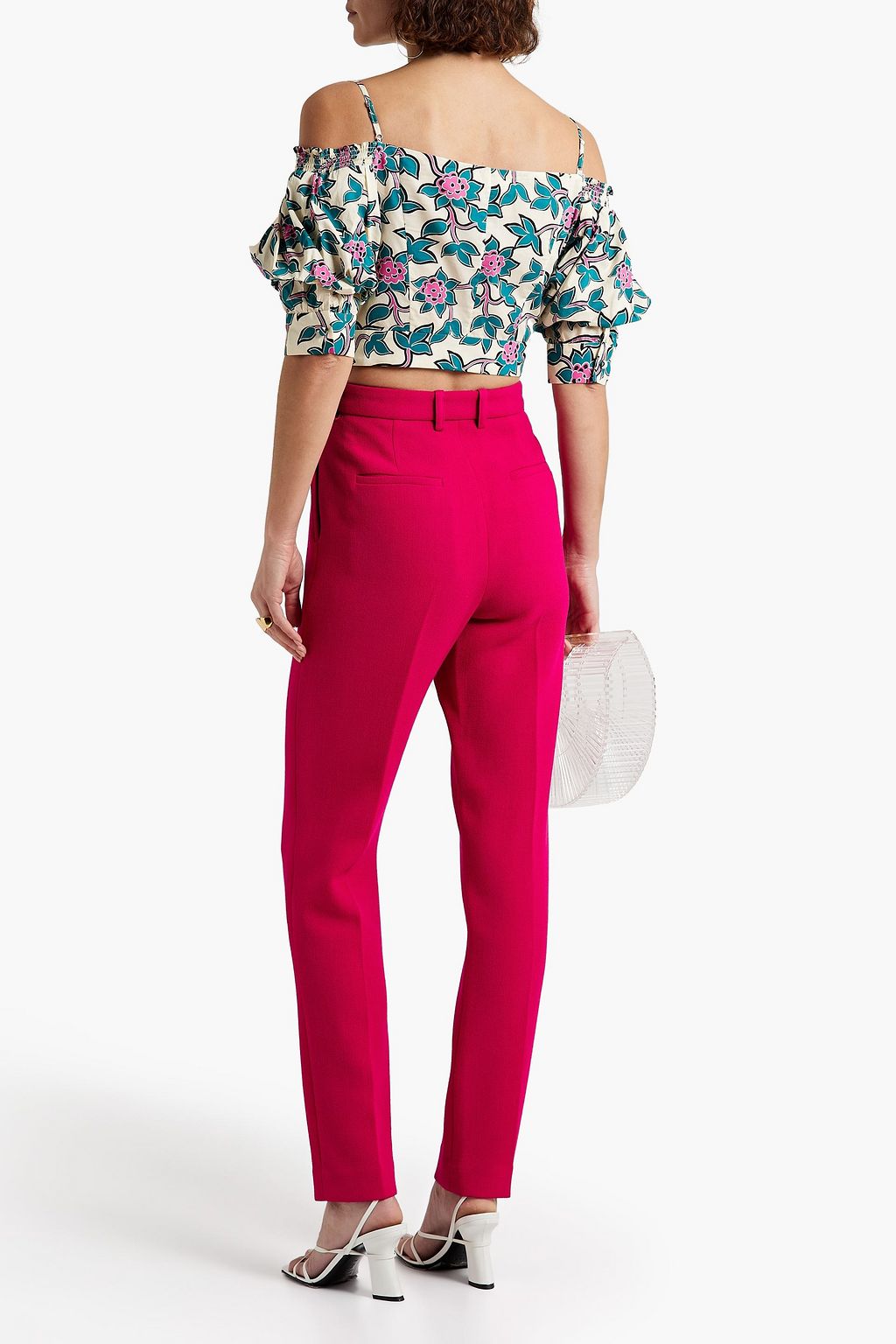 DIANE VON FURSTENBERG Margaret 콜드 숄더 플로럴 프린트 코튼 포플린 탑