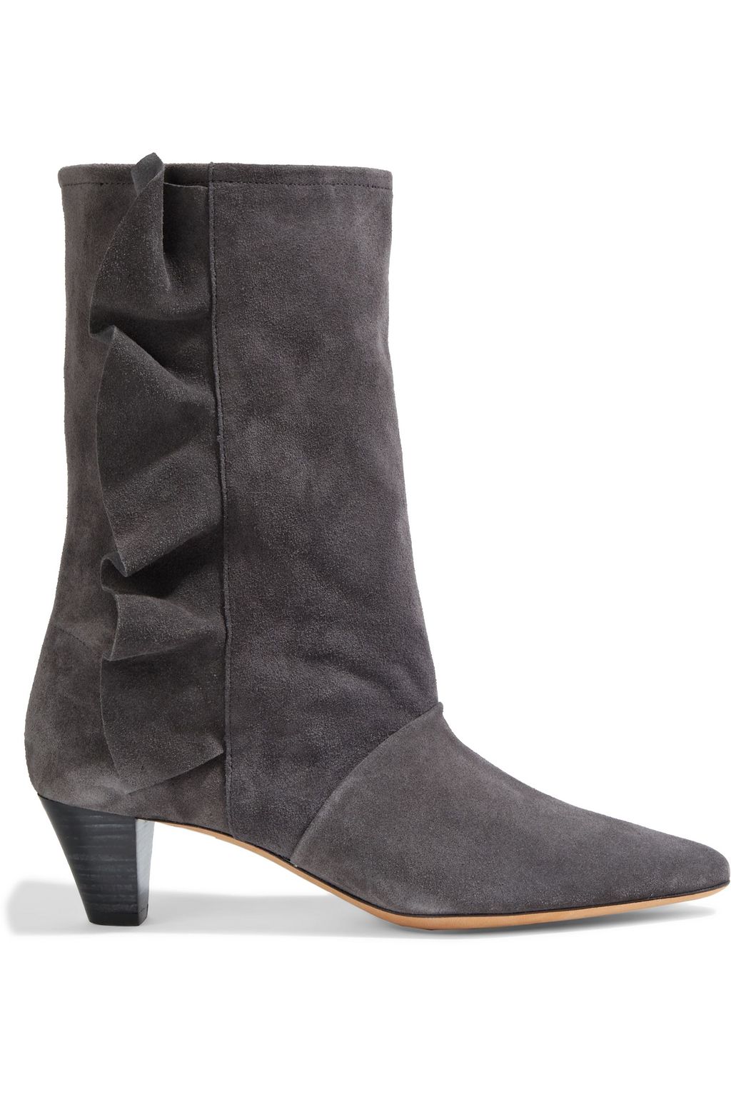 Anthracite Fabita ruffle-trimmed suede 