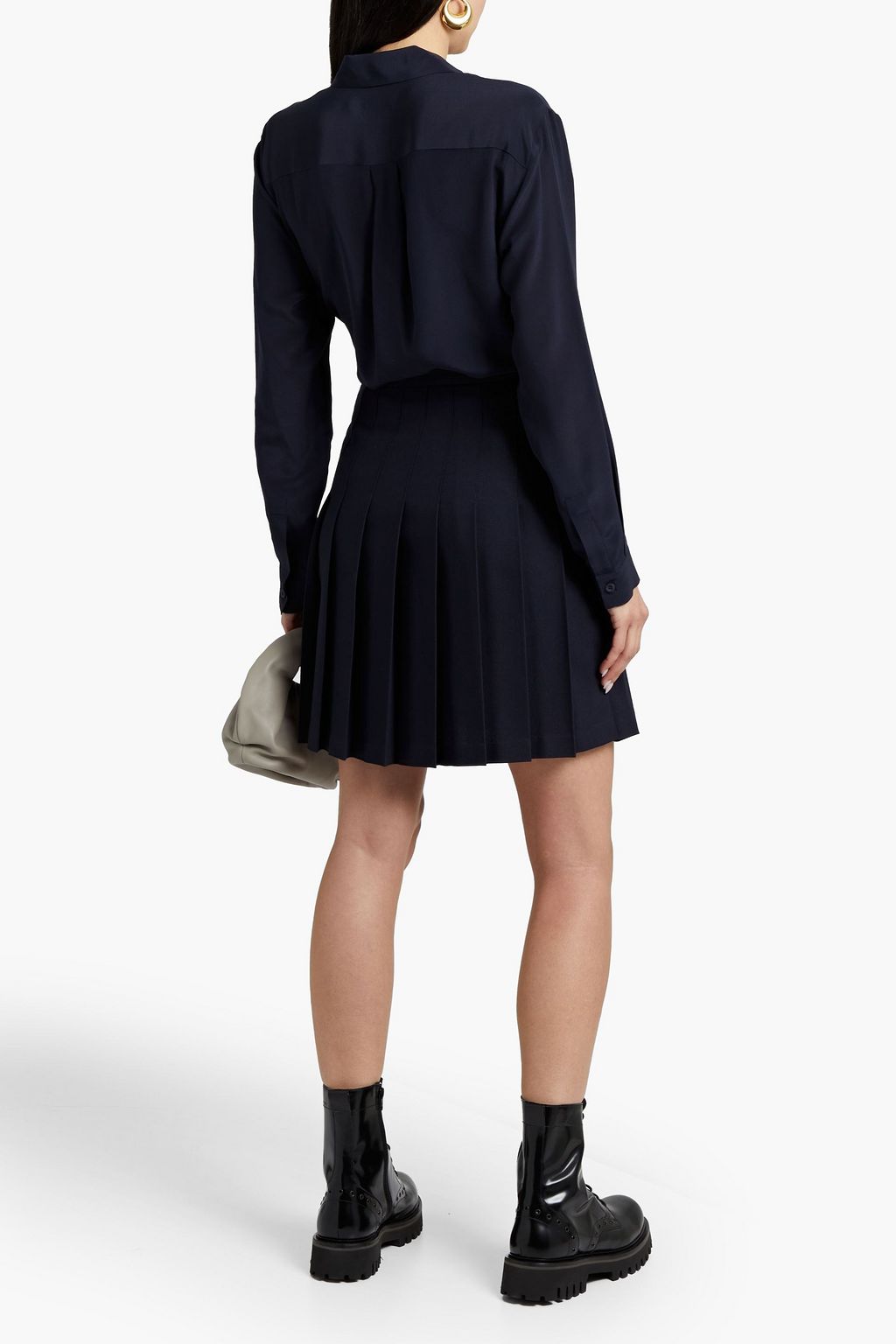 SUNSPEL Pleated grain de poudre wool mini skirt
