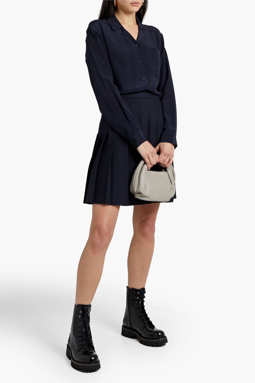 SUNSPEL Pleated grain de poudre wool mini skirt