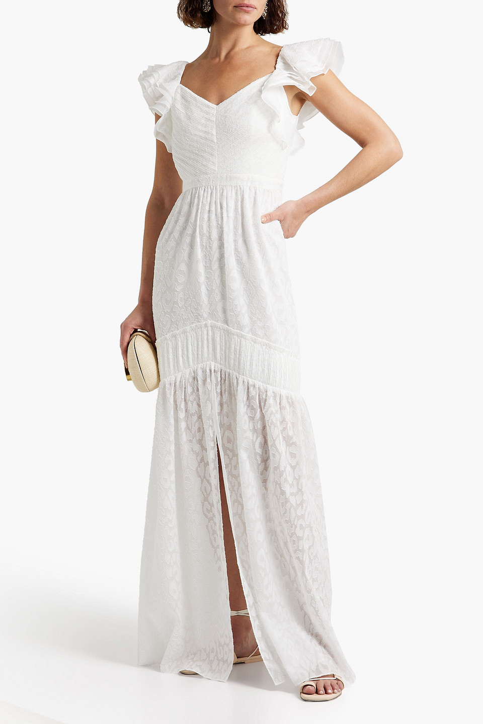 rachel zoe pleated dress Rachel Zoe One-shoulder Ruffle-trimmed Pleated Lam Gown In Gold