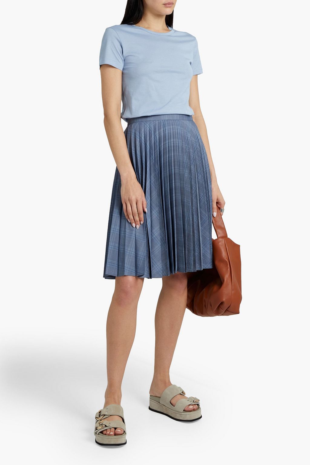 SUNSPEL Pleated Prince of Wales checked wool skirt