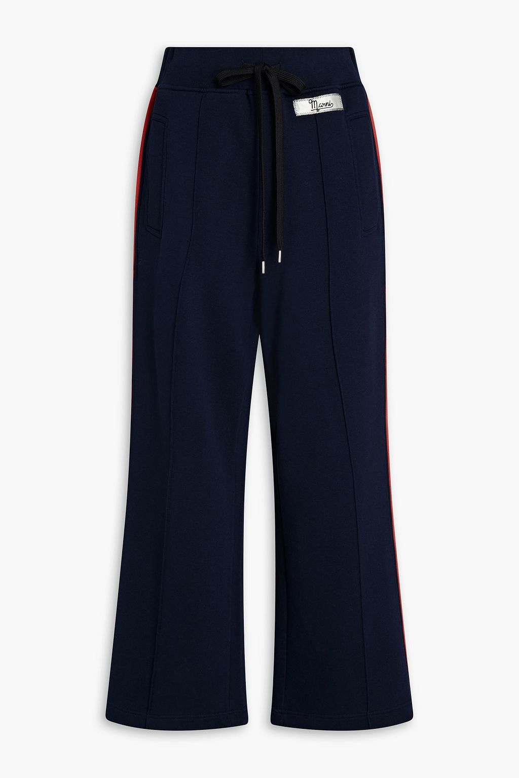 Navy Two-tone cotton-jersey track pants 