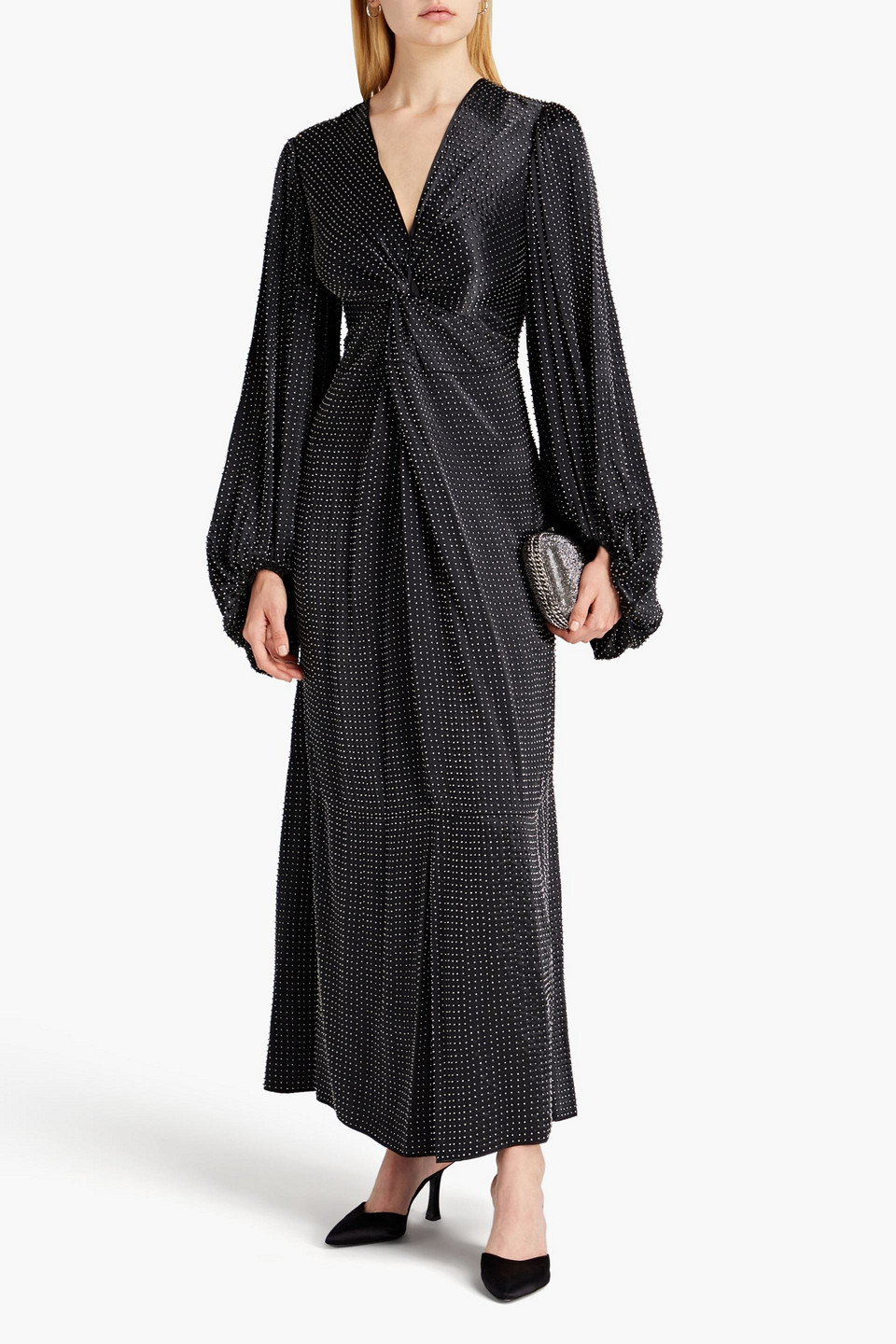 By Malene Birger Freesia Bead-embellished Twisted Satin-twill Maxi Dress In Black