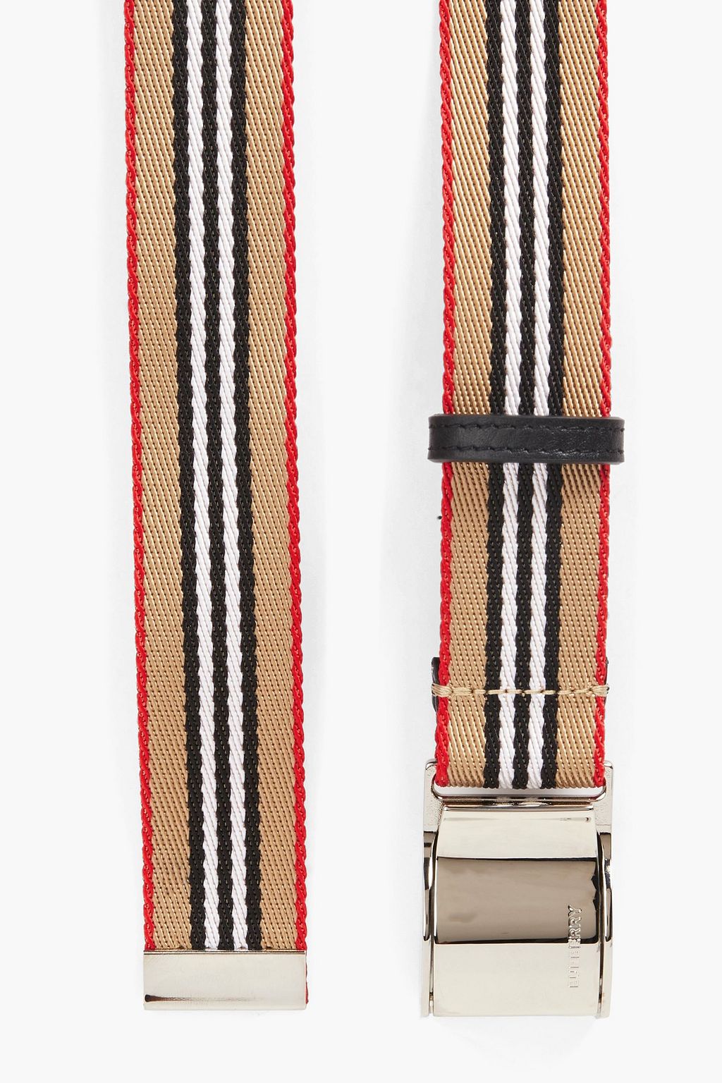 BURBERRY Leather-trimmed striped webbing belt
