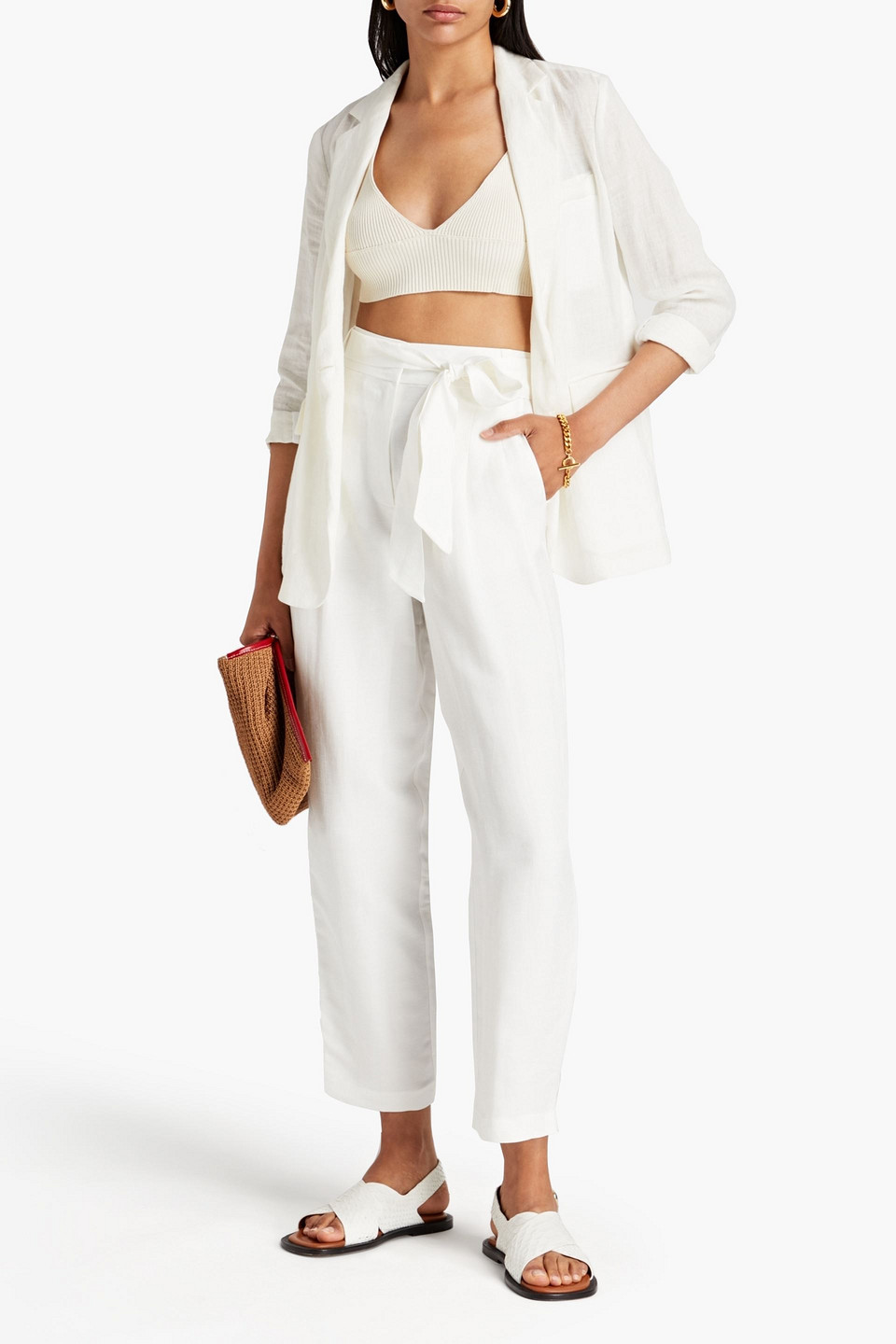 Piece Of White Michelle Pleated Linen-blend Tapered Trousers