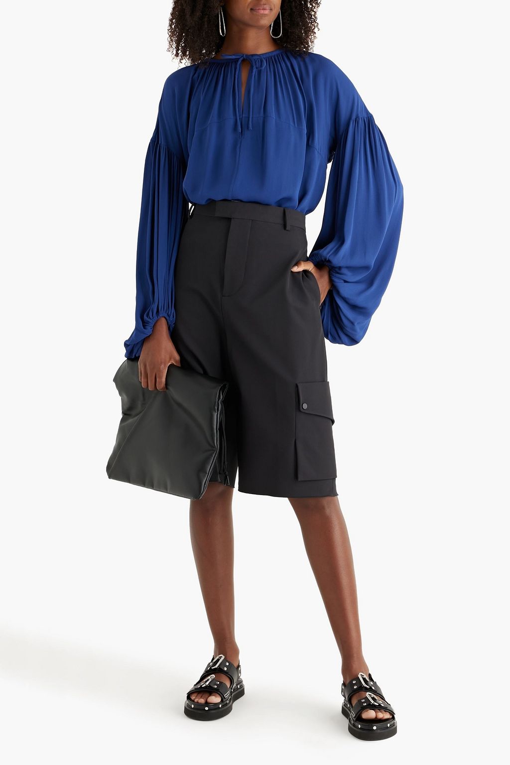 BY MALENE BIRGER クレープ オーバーサイズトップス タイフロント ギャザー入り