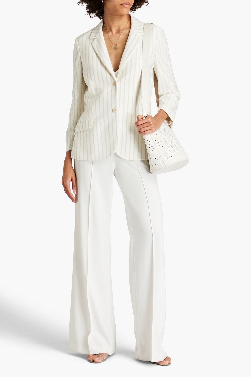 LORO PIANA Striped cotton and linen-blend blazer