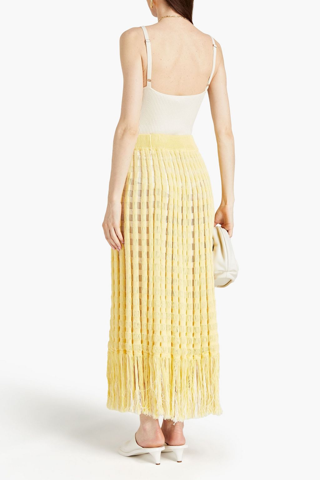 JIL SANDER Fringed crochet-knit cotton maxi skirt