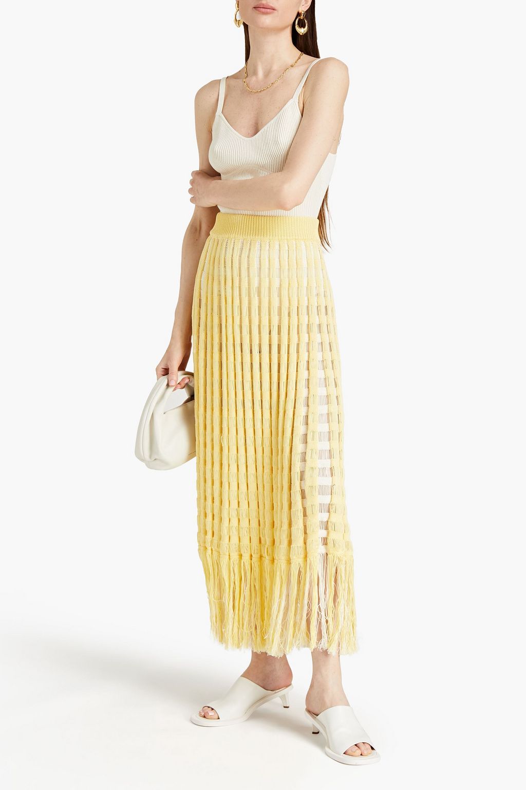 JIL SANDER Fringed crochet-knit cotton maxi skirt
