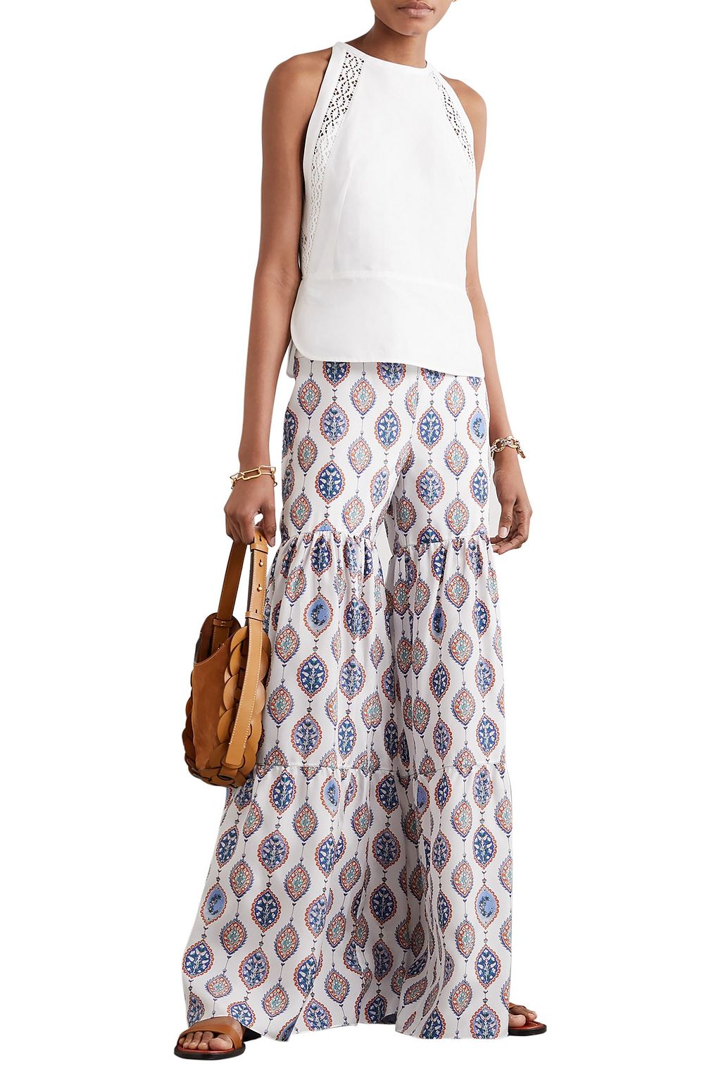CHLOÉ Tiered printed silk-habotai flared pants